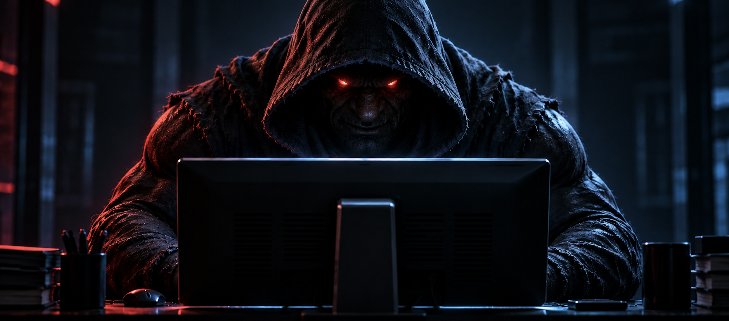 Hooded attacker at a computer representing the threat of stolen URL, login, and password records
